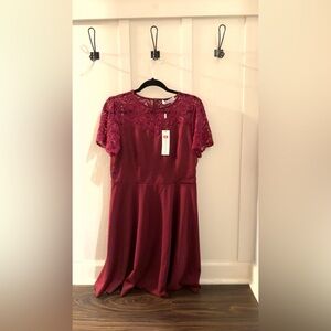 NWT-Kate Kasin Retro Lace Splicing Cocktail Short Sleeve A Line Dress Size L